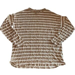 GAP Tan and White Striped Crew Neck Long Sleeve Shirt M